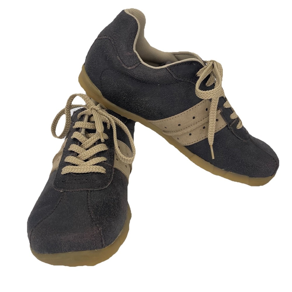 VTG Y2K Shoes Brown/Tan Leather Lace Up Sneaker's Women's Size 8.5 NWOT